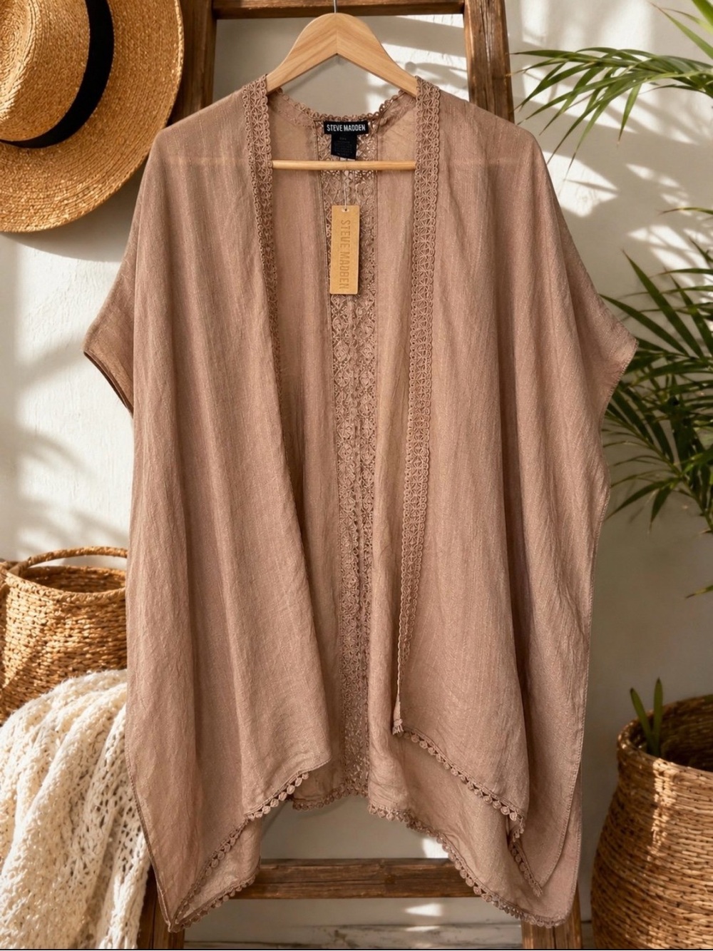 NWT Steve Madden Women's Taupe Open-Front Lightweight Kimono